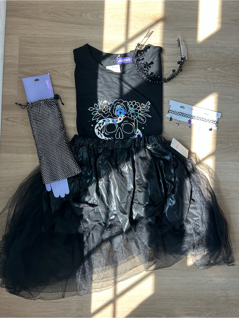 🎃 Claire's Black Skull Tutu Princess Halloween Costume Set with Accessories 🎃💀